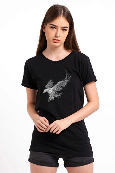 QIVI Silhouette Eagle Wings з принтом Чорна жіноча трикотажна футболка T-shir...