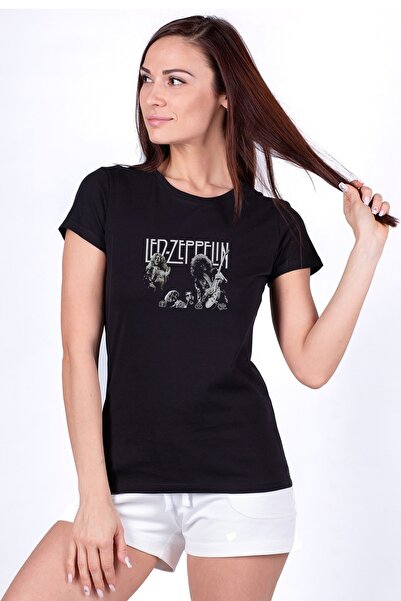 QIVI Led Zeppelin Band Štampano Crna Ženska Pleteno Majica T-shirt T-shirt