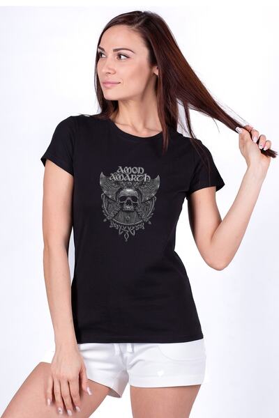 QIVI Tricou tricotat pentru femei Amon Amarth Skull 2 ​​imprimat negru