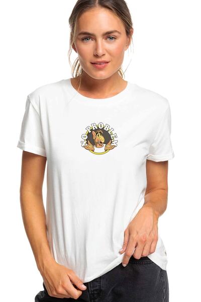 QIVI تي شيرت نسائي أبيض محبوك مطبوع عليه ملصق ألف قبلة برقية تي شيرت تي شيرت