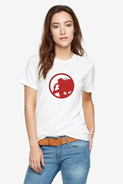 QIVI Tricou tricotat pentru femei, alb, cu sigla albastră, cu sigla Carmen Sa...