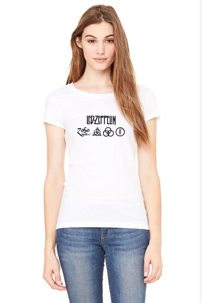 QIVI Simbol Led Zeppelin Imprimat Negru Alb Tricou Tricotat Tricou Tricou Tri...