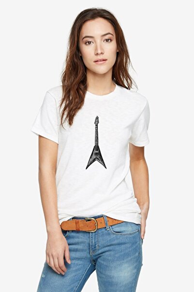 QIVI Crtanje rok gitare Štampano bela ženska Pleteno majica T-shirt majica