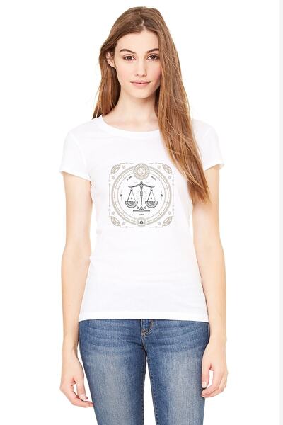 QIVI Zodijak Vaga Vaga Štampano Bela Žena Pleteno Majica T-shirt T-shirt Majica