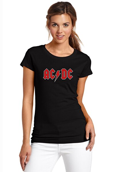 QIVI ACDC Logo Štampano Crna Ženska Pleteno Majica T-shirt Majica