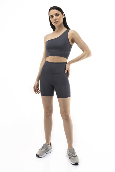 The Step Sports شورت يوجا مستقيم للنساء بخصر عالٍ باللون الرمادي، مقاس 6 بوصات