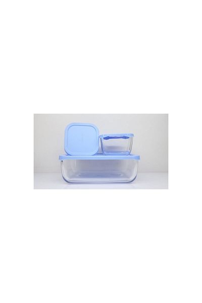 Paşabahçe 96881 3-Piece Storage Container Light Blue Lid