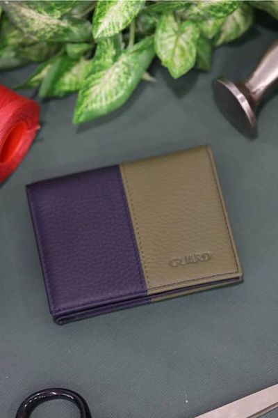 GUARD Men's Leather Wallet - Matte Khaki Green and Navy Blue