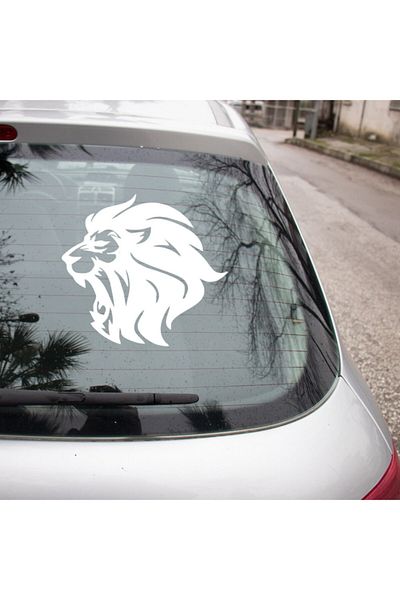 New Jargon Autocolant pentru mașină cu cap de leu cu gura deschisă 35 cm - alb