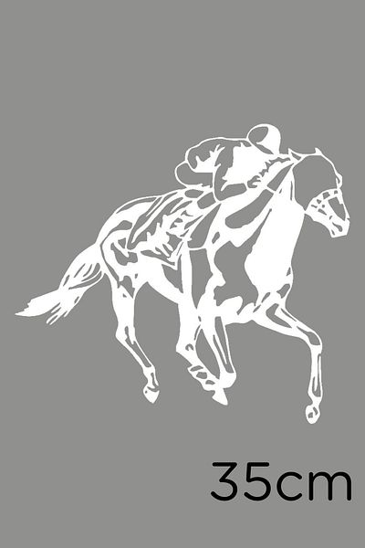 New Jargon Autocolant Jockey Racing On Horse 35cm - Alb