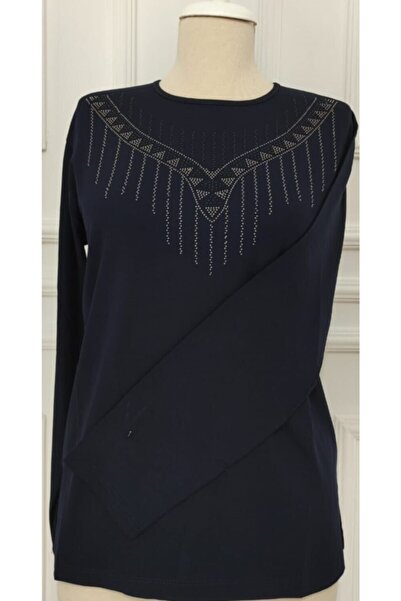 Nacar Kadın Siyah Taşlı Bluz Penye