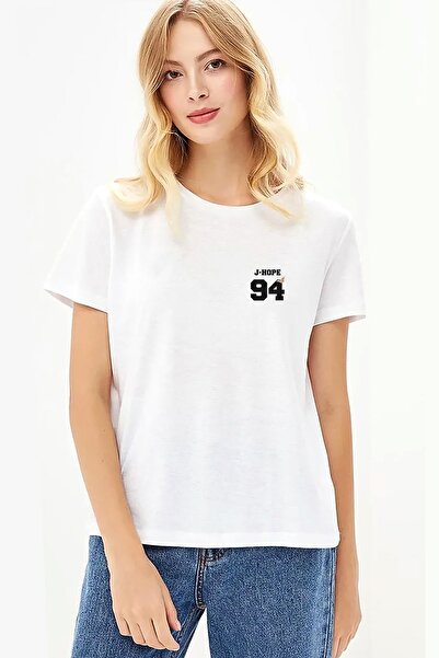 QIVI Tricou tricotat pentru femei Bts J Hope 94 alb imprimat