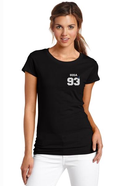 QIVI Tricou tricotat de damă negru cu imprimeu Bts Suga 93