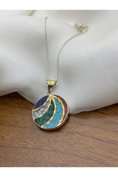 Mardin Gümüş Doğal Taşlı Mozaik Gümüş Kolye