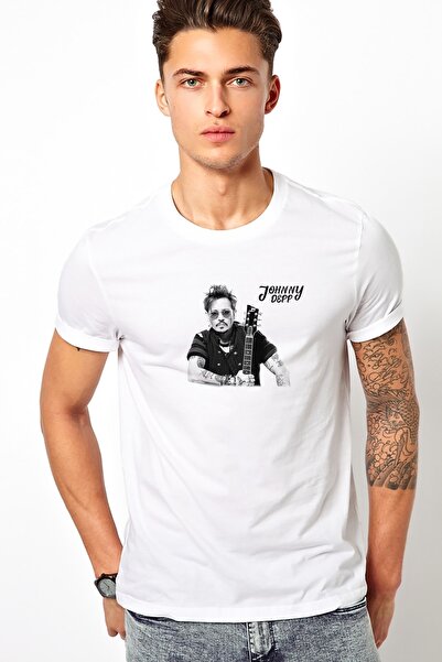QIVI Džoni Dep Štampano Bela muška Pleteno majica T-shirt T-shirt