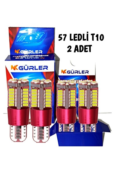 gürlerotoaksesuar T10 Led Ampül 12v 5w 57 Ledli Park Ledi Beyaz Renk 2 Adet