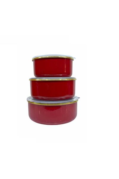 OMS Emaye 3'lü Saklama Kabı Kırmızı