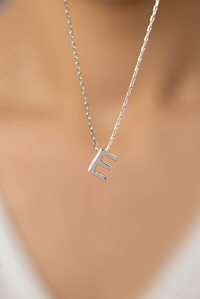 Elika Silver Kadın Üç Boyutlu E Harf Model 925 Ayar Gümüş Kolye