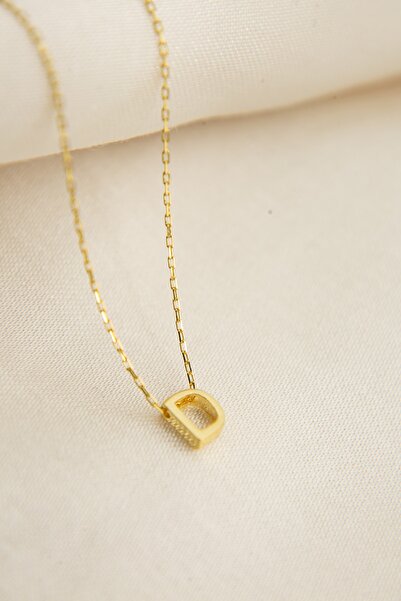 Elika Silver Kadın Altın Kaplama Üç Boyutlu D Harf Model 925 Ayar Gümüş Kolye