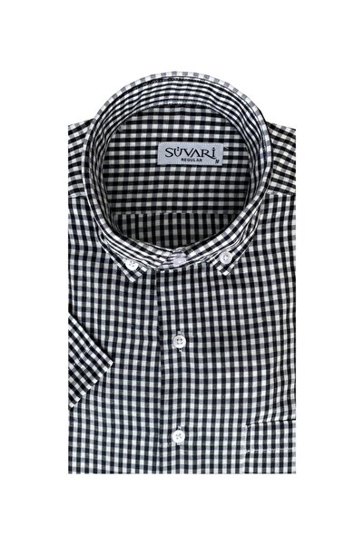 SÜVARİ Bol Kesim Kısa Kollu Siyah Erkek Gömlek