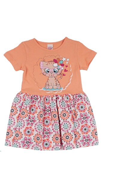 Dmb Girl's Combed Cotton Cat Dress Orange