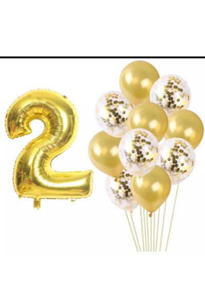 Deniz Party Store 2 Year Old Transparent Balloon Set with Gold Confetti