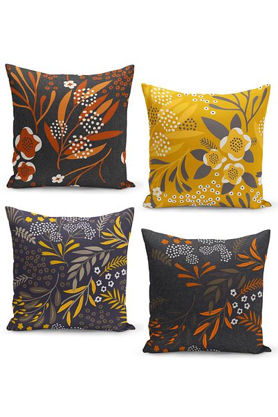 Filamente Set of 4 Throw Pillow Cases with Delicate Botanical Floral Pattern