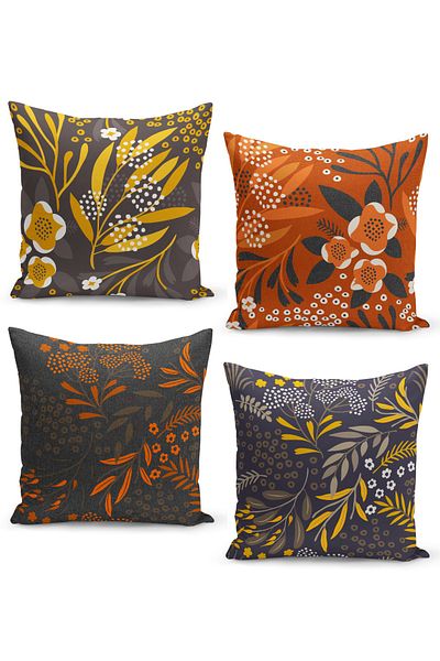 Filamente Set of 4 Throw Pillow Cases with Delicate Botanical Floral Pattern