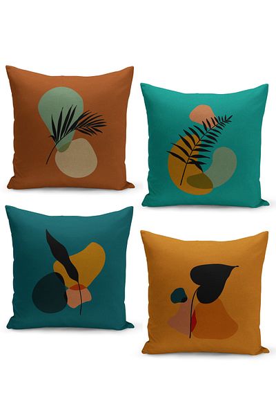 Filamente Set of 4 Throw Pillow Covers with Plant Art Design on Colorful Background