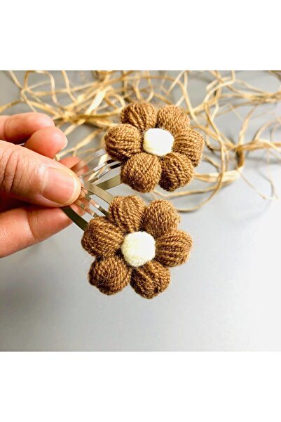 seyranat Σετ με 2 ποιοτικές πλεκτές αγκράφες με κουμπωτά πλεκτά σε σκούρο καφ...