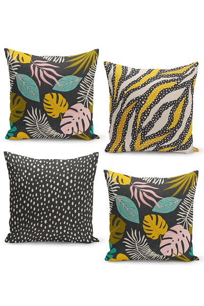 Filamente Set de 4 huse de pernă Tropical și buline Design de artă modernă de la mijlocul secolului