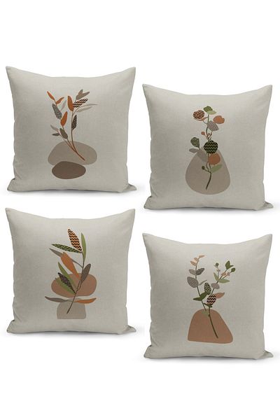 Filamente Set de 4 huse de pernă Plant Art Design pe podea de in