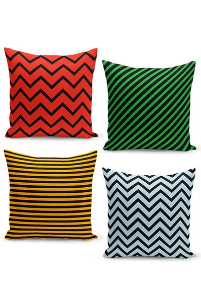 Filamente Set of 4 Throw Pillow Covers with Geometric Pattern on Black Background