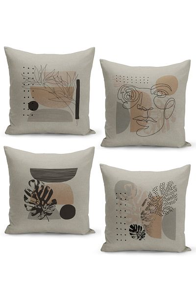 Filamente Set de 4 huse de pernă cu design scandinav geometric pe fundal de in