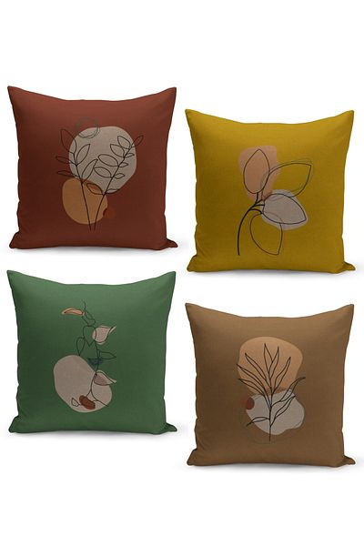 Filamente Set of 4 Throw Pillow Covers with Plant Art Design on Colorful Background