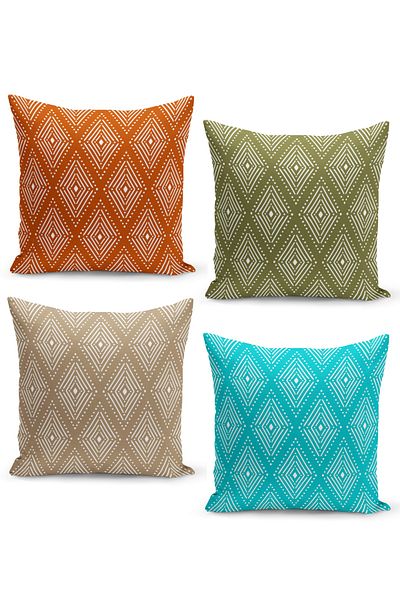 Filamente Set of 4 Throw Pillow Cases with Bohemian Style Ikat Pattern