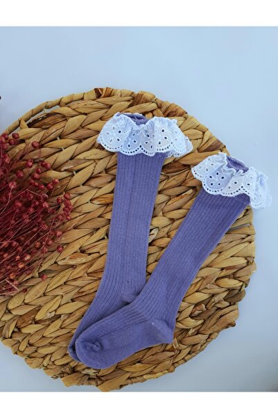 masal trend Lila Fistolu Diz Altı Bebek Çocuk Çorabı