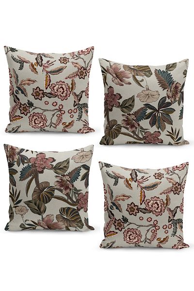 Filamente Σετ με 4 ριχτάρια καλύμματα μαξιλαριού Ethnic Flowers Vintage Design