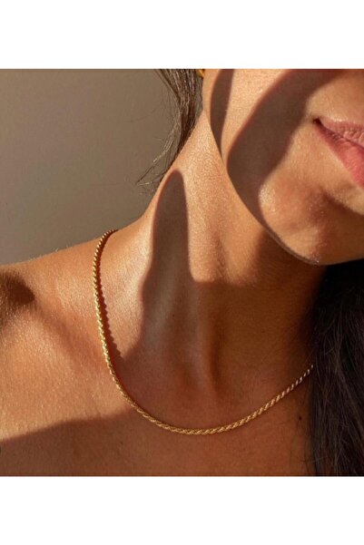 Jadenne Unisex Kısa Burma Burgu 45 Cm Orta Kalınlık Zincir Kolye Gold Çelik Ü...