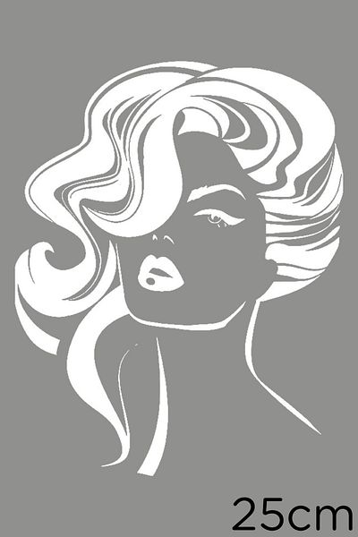 MIGNATIS Autocolant Vector Față Femeie Vintage Moda și Păr Lipire 25cm - Alb
