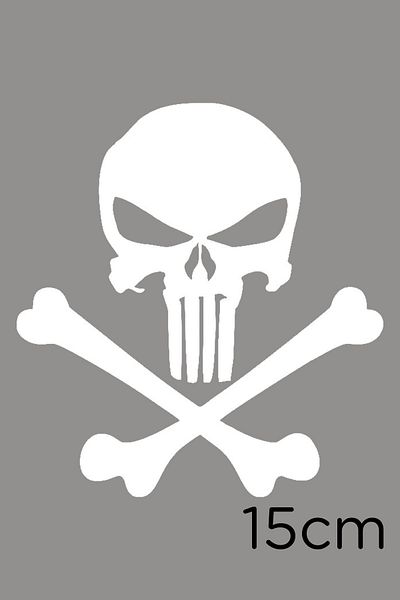 MIGNATIS Autocolant Skull Punisher And Bone 15cm - Alb
