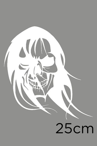 MIGNATIS Autocolant alb cu etichetă zombie de 25 cm - Design cu craniu lung și ondulat cu păr