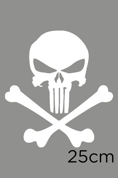 MIGNATIS Autocolant Skull Punisher And Bone 25cm - Alb