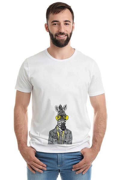 QIVI Zebra Potikare Zebra Jacket And Sun Printed White Men Knitted Tshirt T-shirt T-shirt T Shirt