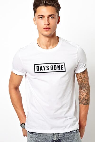 QIVI Days Gone Logo Štampano Bela muška Pleteno majica
