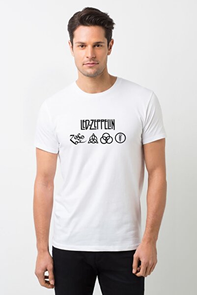 QIVI Led Zeppelin simbol crna Štampano bela muška Pleteno majica T-shirt t-shirt