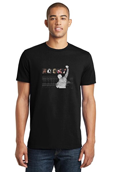 QIVI روكي ساسديس استخدم نصًا مطبوعًا أسود للرجال تي شيرت محبوك تي شيرت تي شيرت