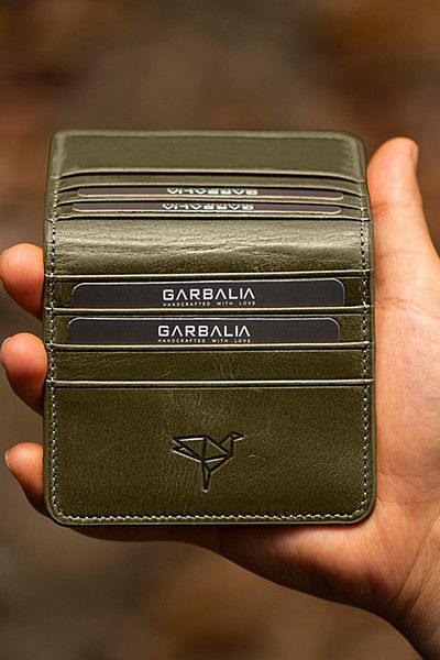 Garbalia Vintage Leather Card Holder Money Portfolio Green