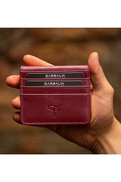 Garbalia Vintage Leather Card Holder & Wallet Claret Red