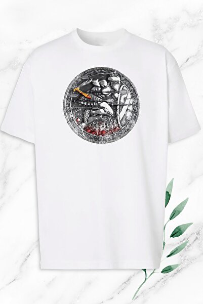 perseusshopping Unisex bela Oversize kroj mitološka ratnička figura Štampano ...